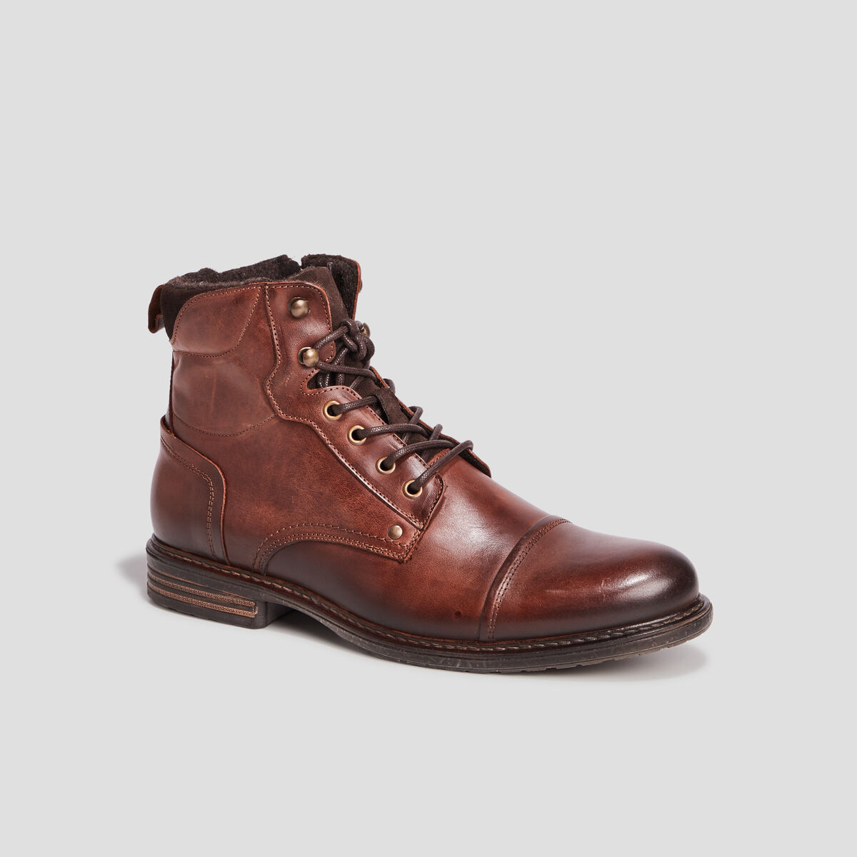 Bottines en cuir à lacets marron homme