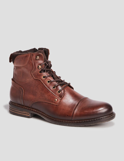Bottines en cuir à lacets marron homme