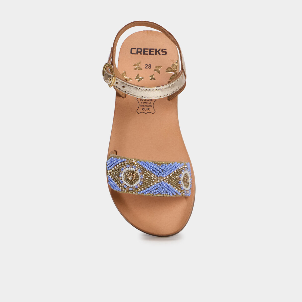 Sandales avec perles en cuir jaune or fille