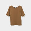T-shirt col rond manches courtes coton beige femme