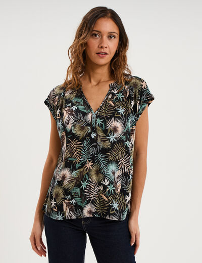 Blouse cr&eacute;pon manches courtes noir femme