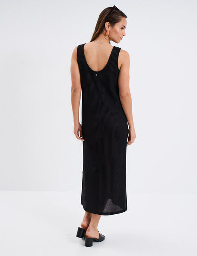 Robe longue en crochet bretelles larges noir femme