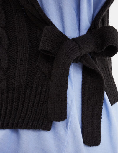 Pull gilet noeuds col roulé sans manches noir femme