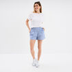 Short fluide coton lin taille élastiquée bleu femme