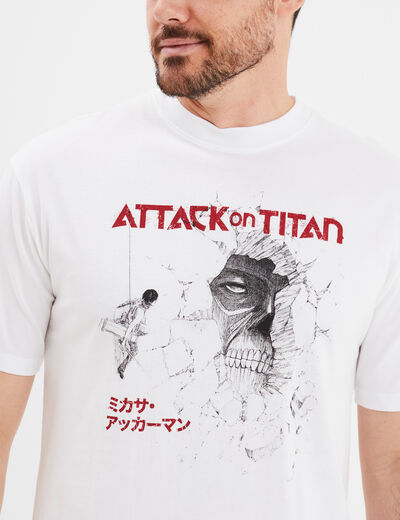 T-shirt col rond Attaque des titans blanc homme
