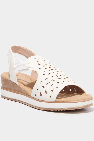 Sandales compens&eacute;es bride &eacute;lastiqu&eacute;e blanc femme