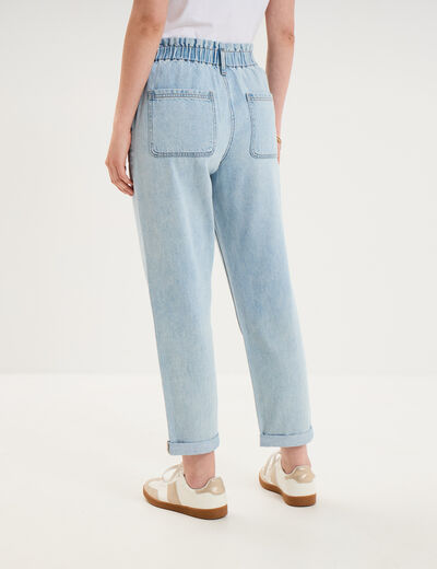 Jean paperbag cropped taille &eacute;lastiqu&eacute;e denim triple stone femme