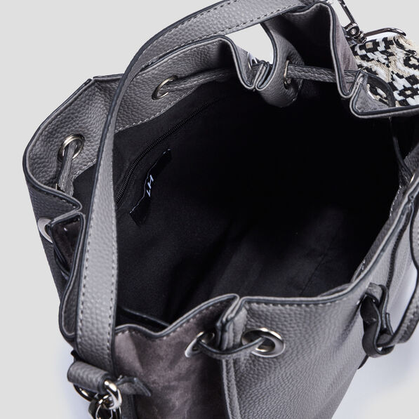 Sac seau bi-matière à bandoulière gris femme