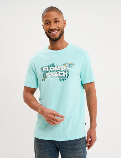 T-shirt &agrave; manches courtes droit coton bleu turquoise homme