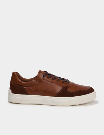 Baskets &agrave; lacets bi-mati&egrave;res marron homme