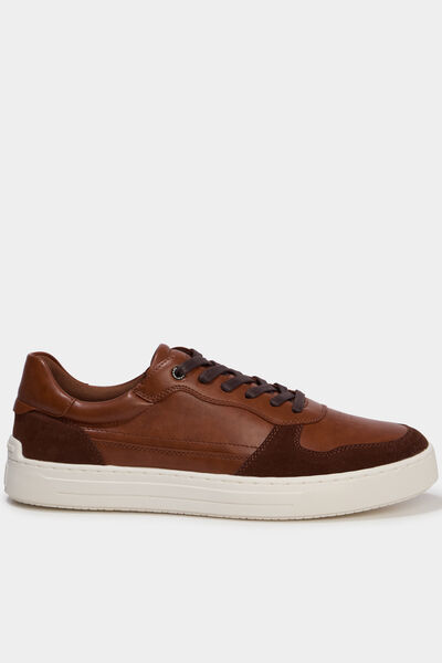 Baskets &agrave; lacets bi-mati&egrave;res marron homme