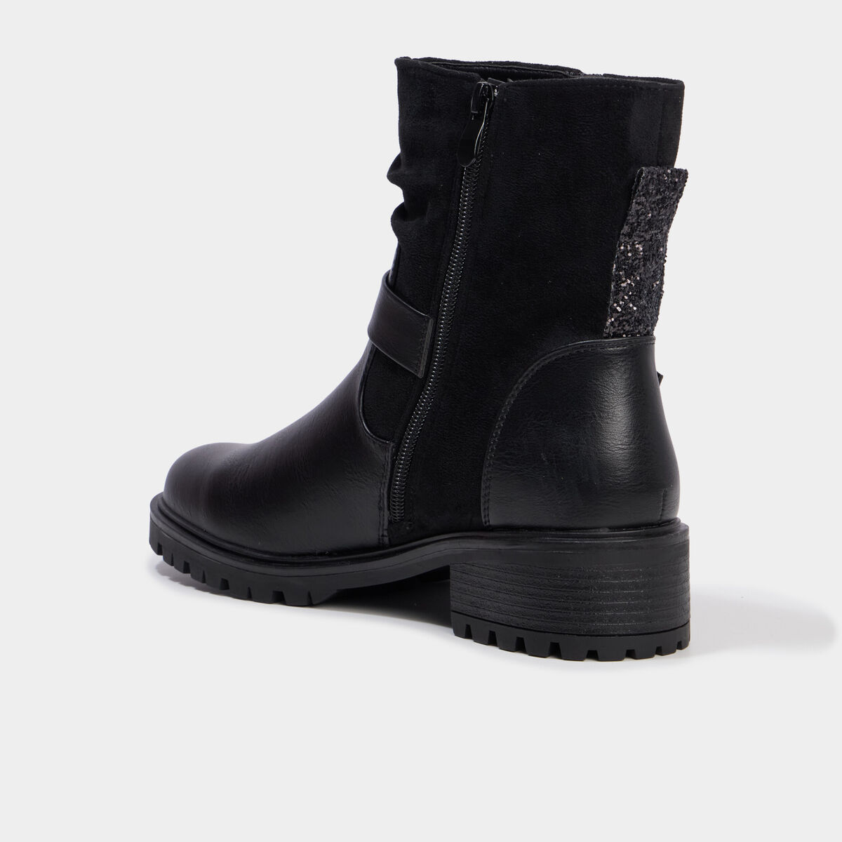 Boots bi-mati&egrave;re crant&eacute;es zipp&eacute;es noir femme