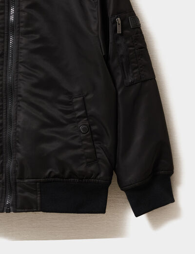 Blouson bomber &agrave; capuche noir gar&ccedil;on