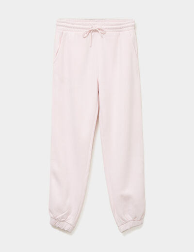 Pantalon jogging droit molleton rose clair femme