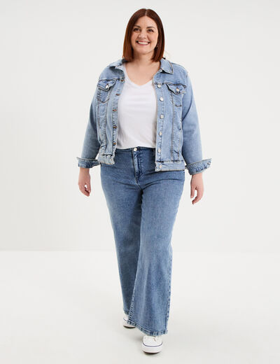 Jean large 7/8&egrave;me &agrave; pont denim triple stone femme grande taille