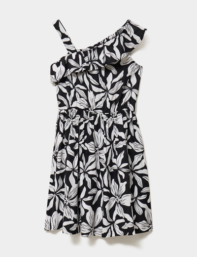 Robe encolure asym&eacute;trique &agrave; volants noir fille