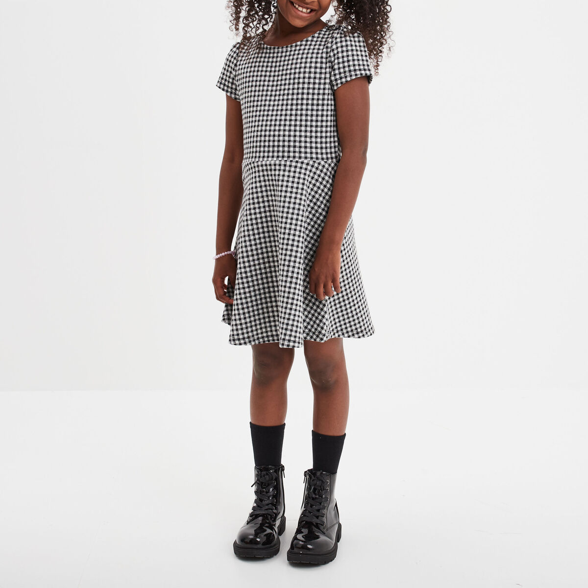 Robe patineuse manches courtes ecru fille