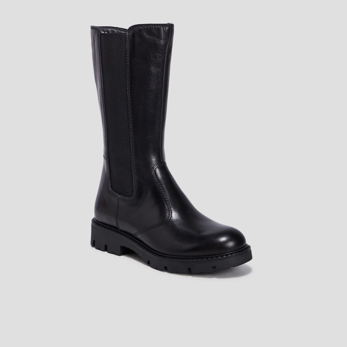 Bottes crant&eacute;es zipp&eacute;es en cuir noir fille