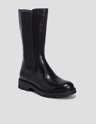 Bottes crantées zippées en cuir noir fille