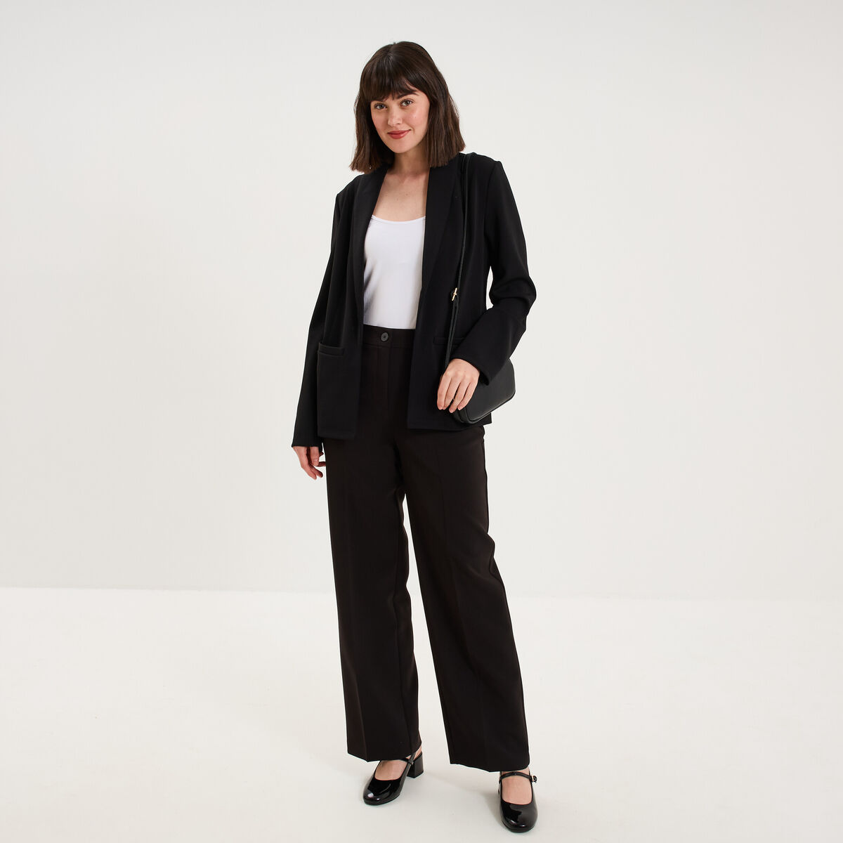 Blazer col tailleur manches longues noir femme