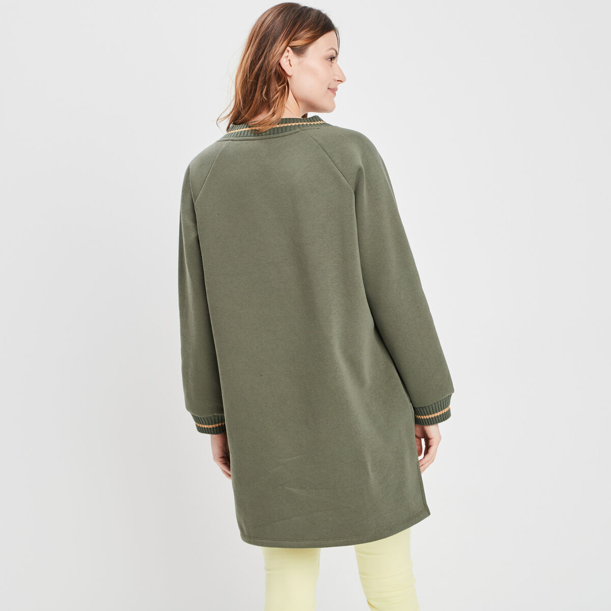 Sweat long Mickey vert kaki femme