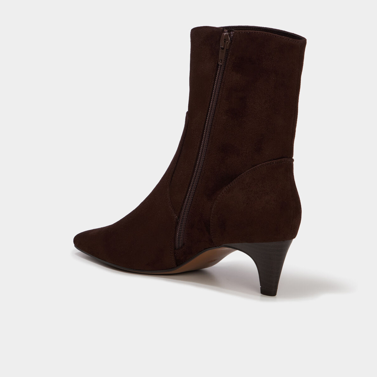 Bottines kitten heel &agrave; zip su&eacute;dine marron fonc&eacute; femme