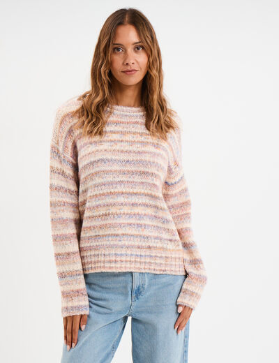 Pull droit col rond manches longues multicolore femme
