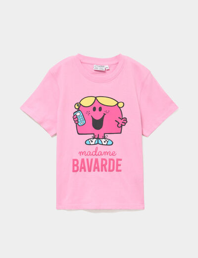 T-shirt col rond coton madame bavarde rose fille