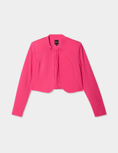 Veste droite cropped manches longues rose fushia femme