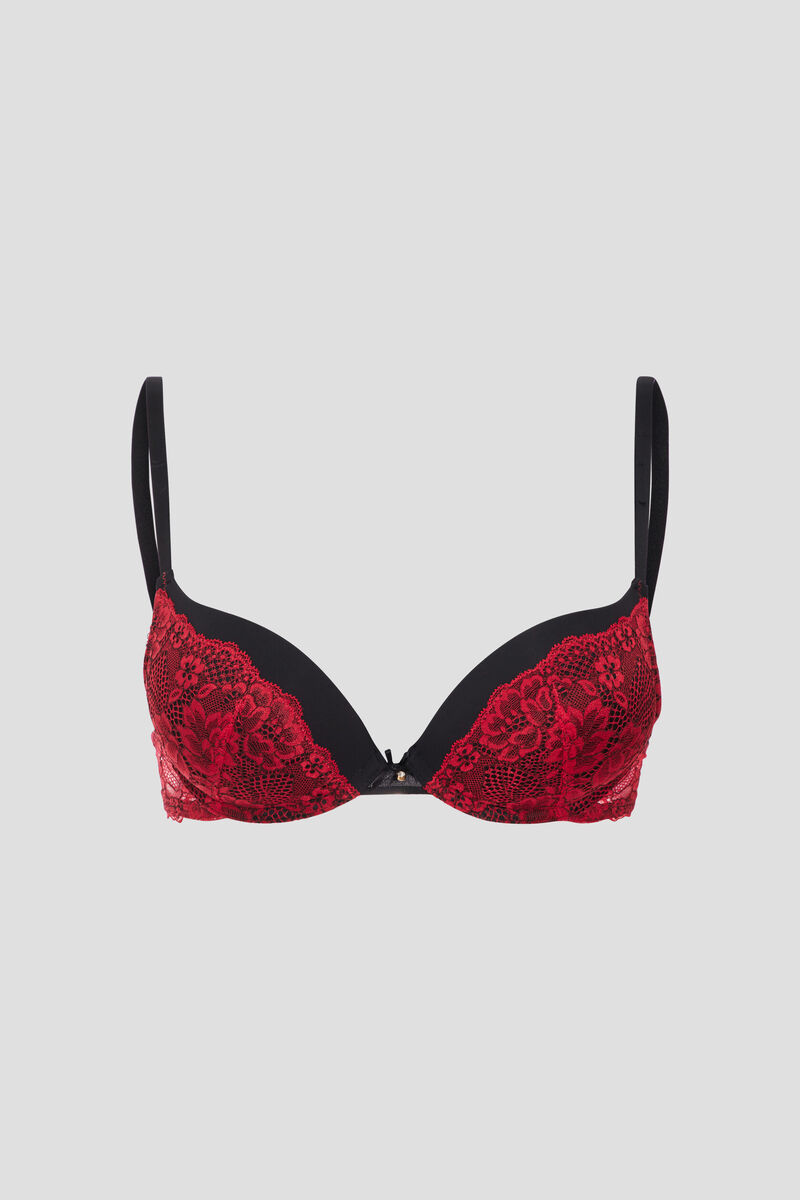 Soutien-gorge push up micro dentelle rouge femme