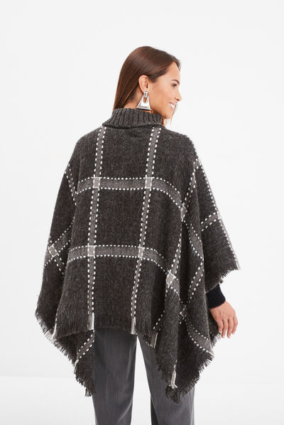 Poncho à col roulé gris foncé femme