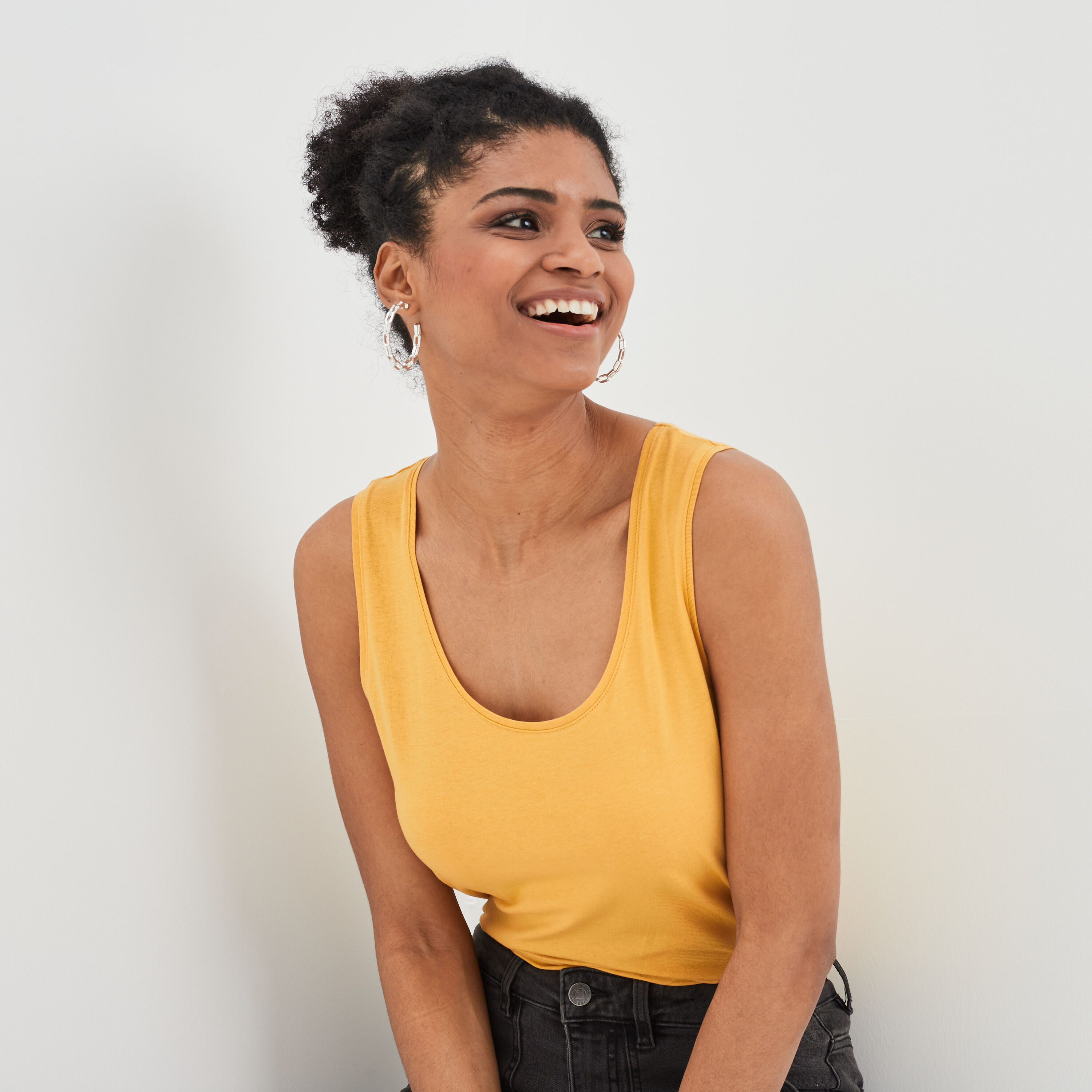 Débardeur bretelles larges coton jaune moutarde femme LH