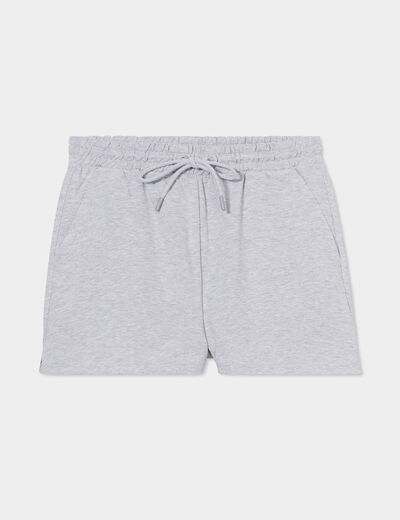 Short de jogging taille élastiquée gris clair femme
