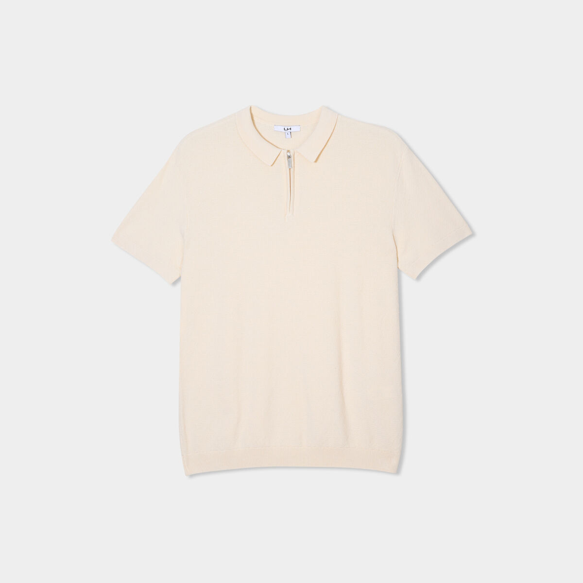 Polo col zipp&eacute; manches courtes coton ecru homme