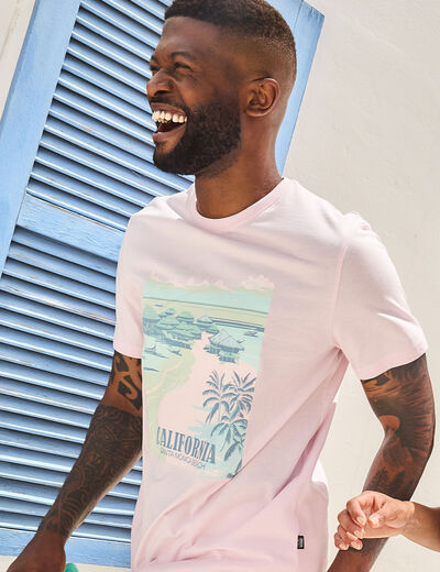 T-shirt col rond manches courtes coton rose clair homme