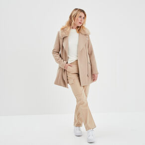 Manteau droit zippé beige femme