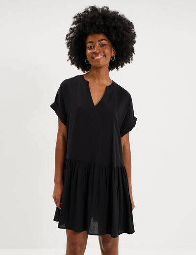 Robe courte fluide bas volants noir femme