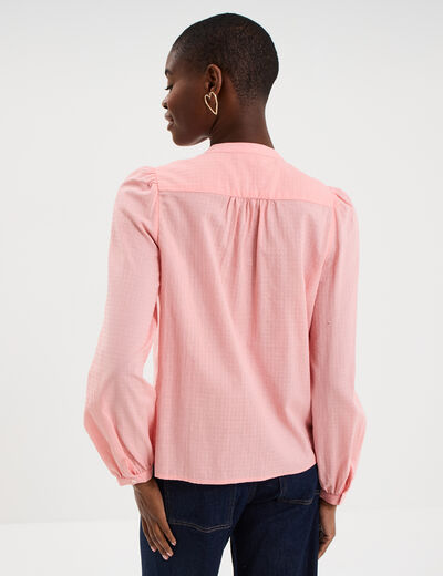 Blouse droite manches longues coton rose femme