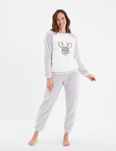 Ensemble pyjama polaire 2 pièces gris femme