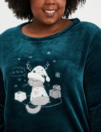 Ensemble pyjama effet velours 2 pièces bleu canard femme grande taille