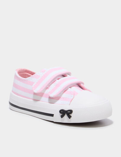 Tennis &agrave; scratchs en toile bout renforc&eacute; rose fille