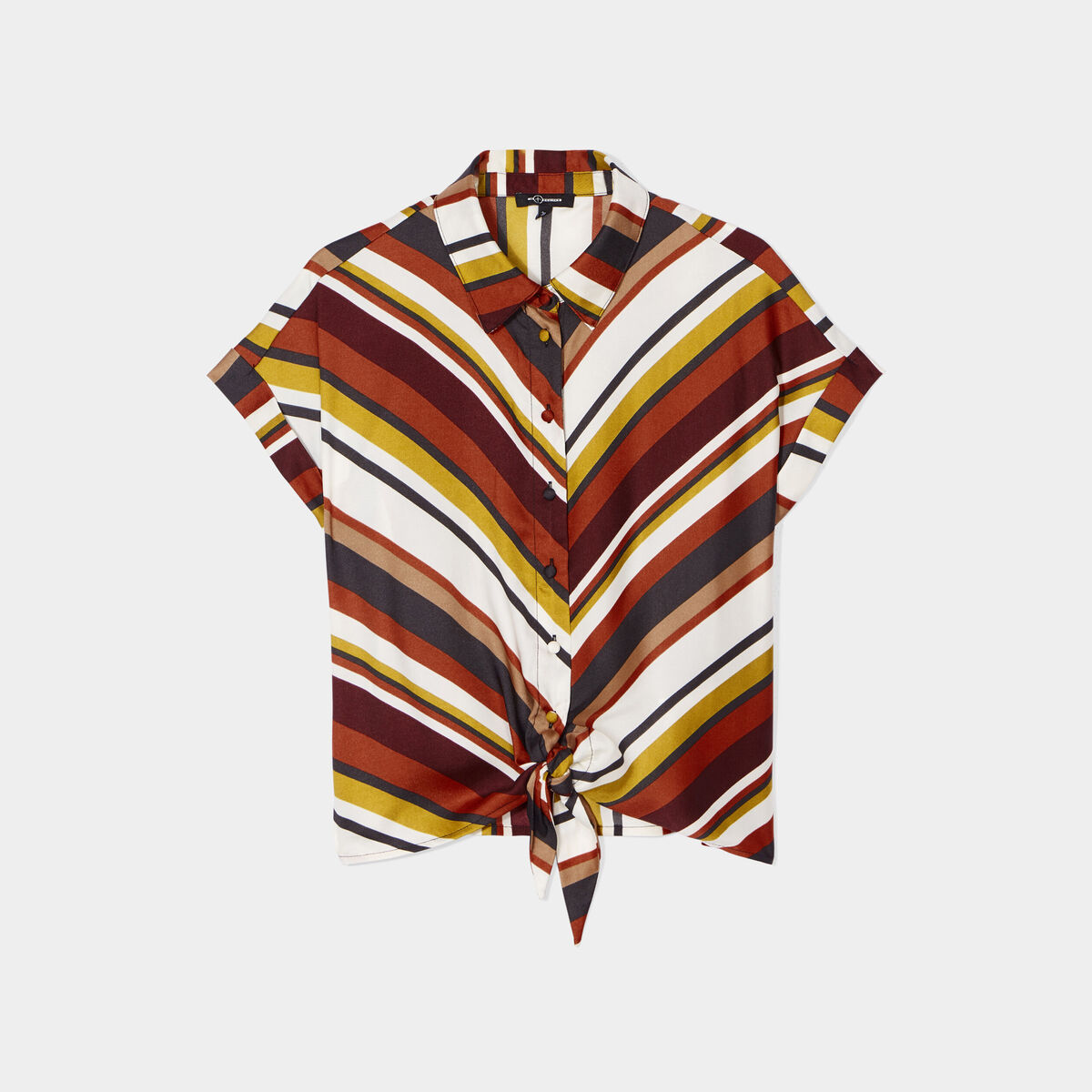 Chemise satin nouée manches courtes multicolore femme