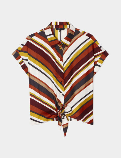 Chemise satin nouée manches courtes multicolore femme