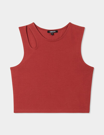 Débardeur cropped ajusté avec ouverture rouge foncé femme