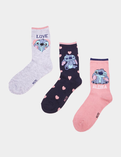 Lot 3 paires chaussettes Stitch parme fille