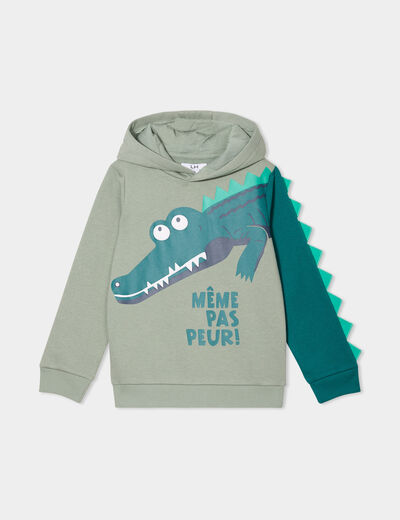 Sweat hoodie oversize à capuche vert kaki garçon