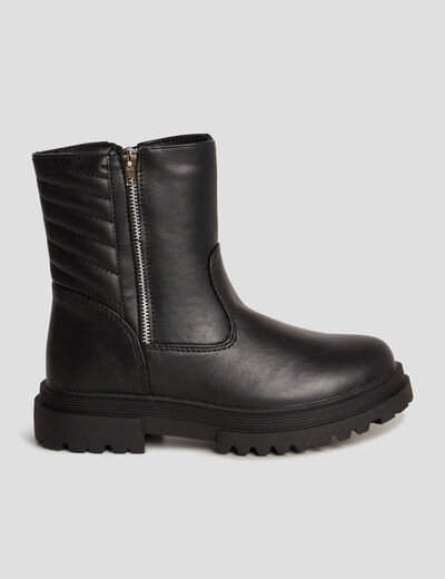 Bottines motardes crantées zippées noir fille