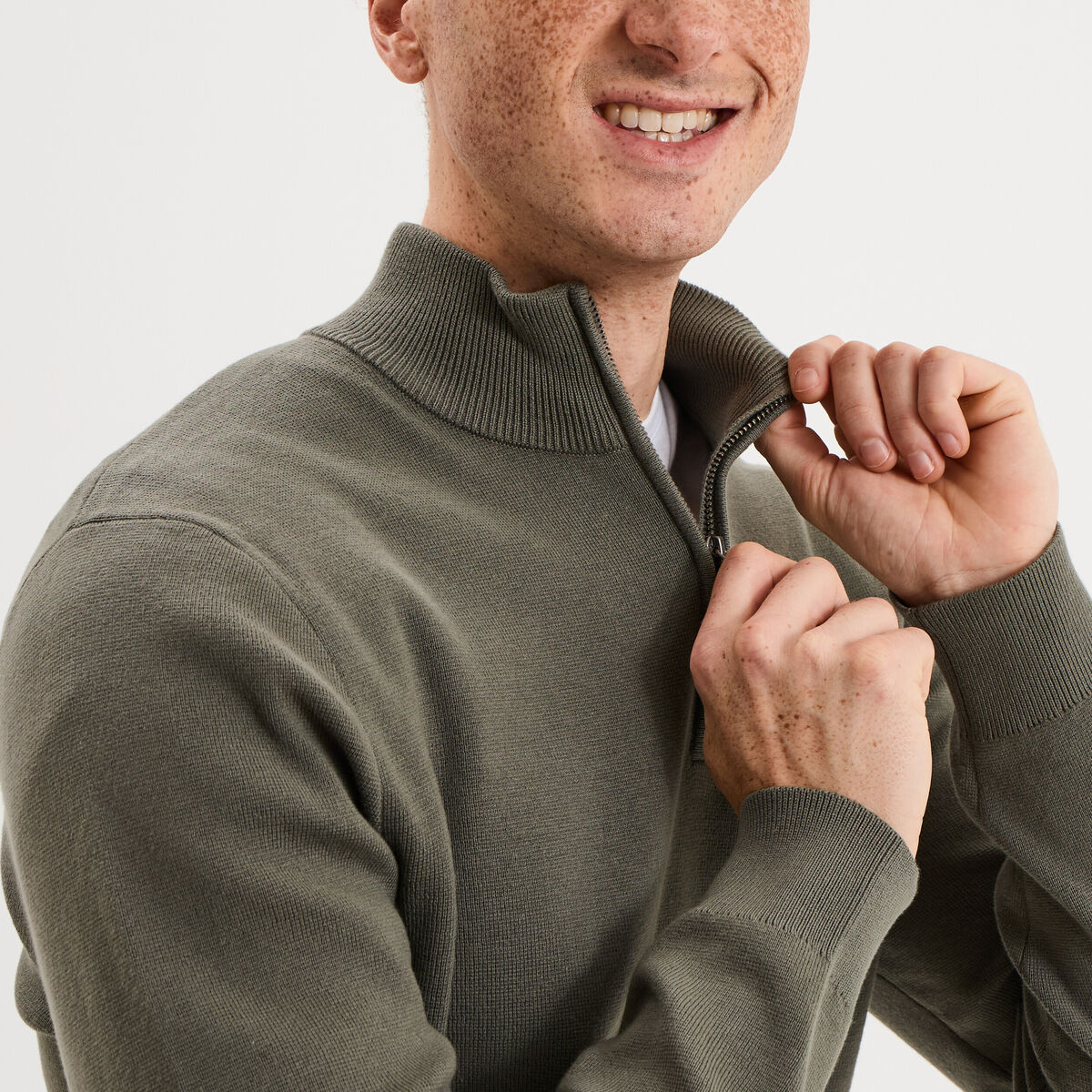 Pull camionneur manches longues vert kaki homme