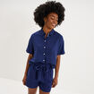 Chemise manches courtes lin m&eacute;lang&eacute; bleu fonc&eacute; femme