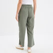 Pantalon fluide élastiqué gaze de coton vert kaki femme